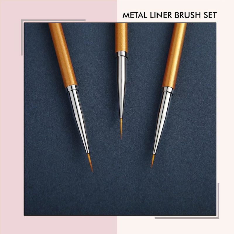 Metal painting gel brush set isi 3pcs liner line striping brush gel polish paint lukis kuas nail art