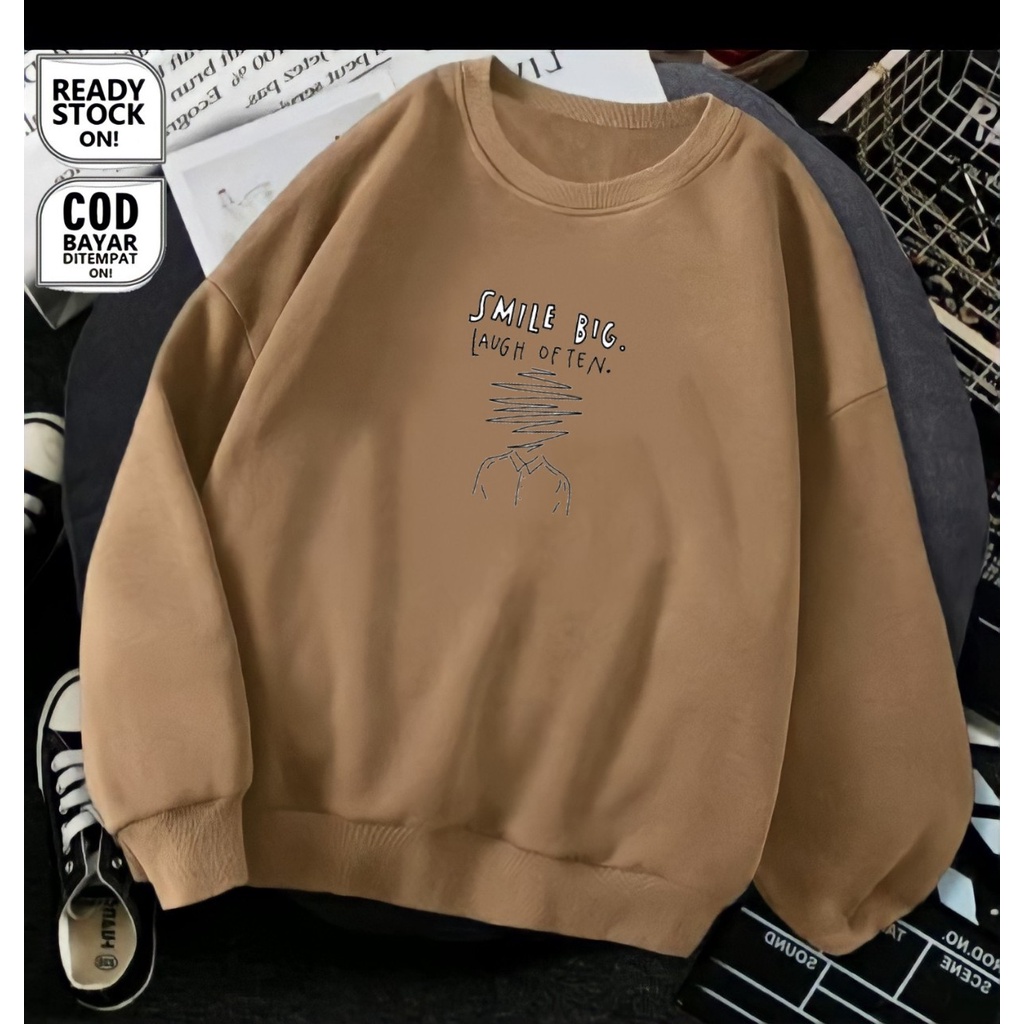 Jaket Sweater Crewneck Pria Wanita Oversize Switer Cewe Warna Cream Ori Premium Lokal Bandung