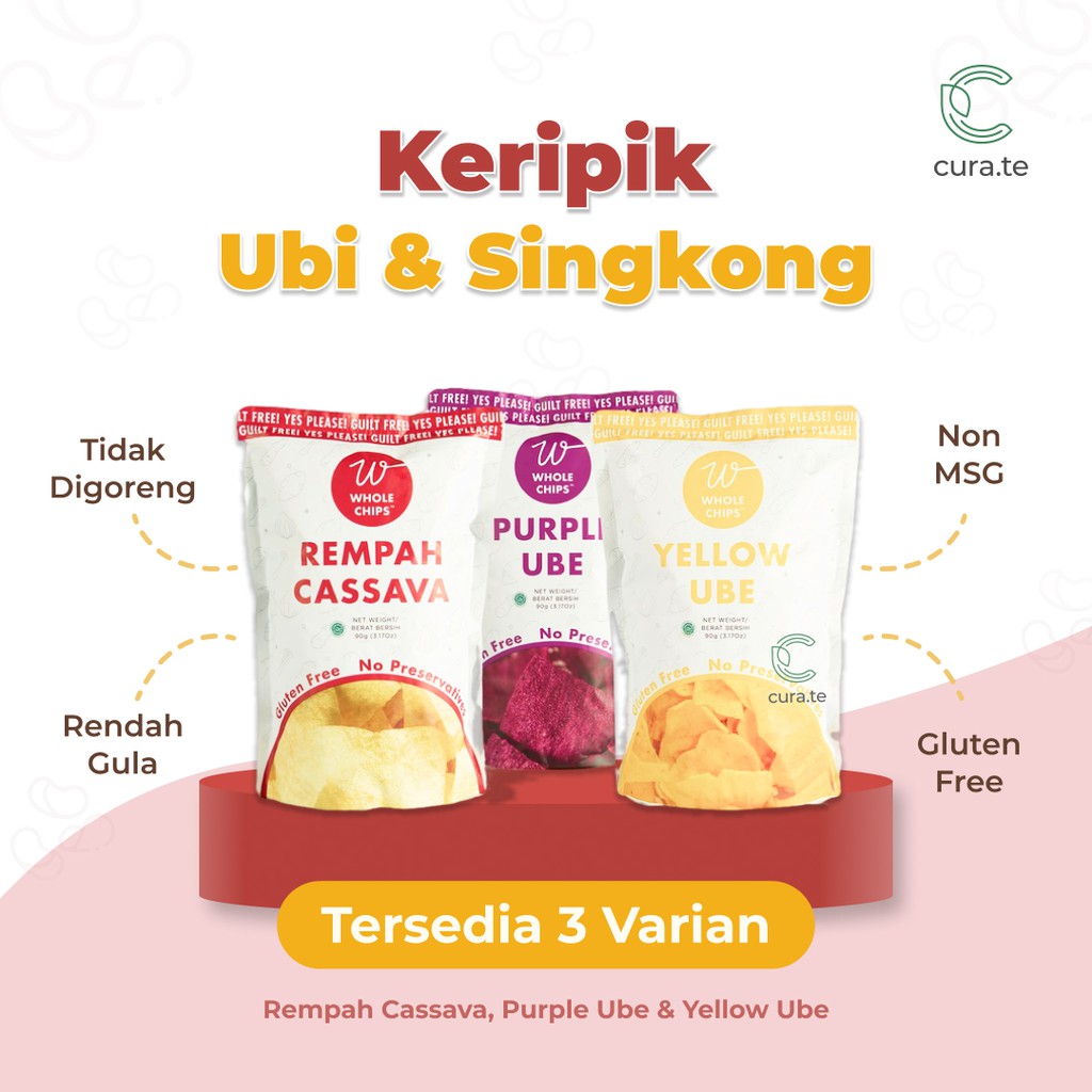 WHOLE CHIPS KERIPIK UBI SINGKONG 90GR | SNACK CEMILAN DIET SEHAT MADU UNGU