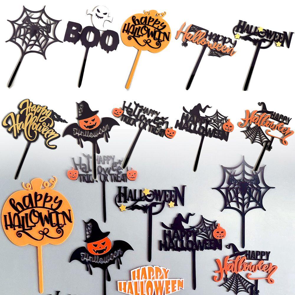 Top 5PCS Hiasan Kue Halloween DIY Aksesoris Labu Penyihir Festival Dekoratif Penyisipan Kartu