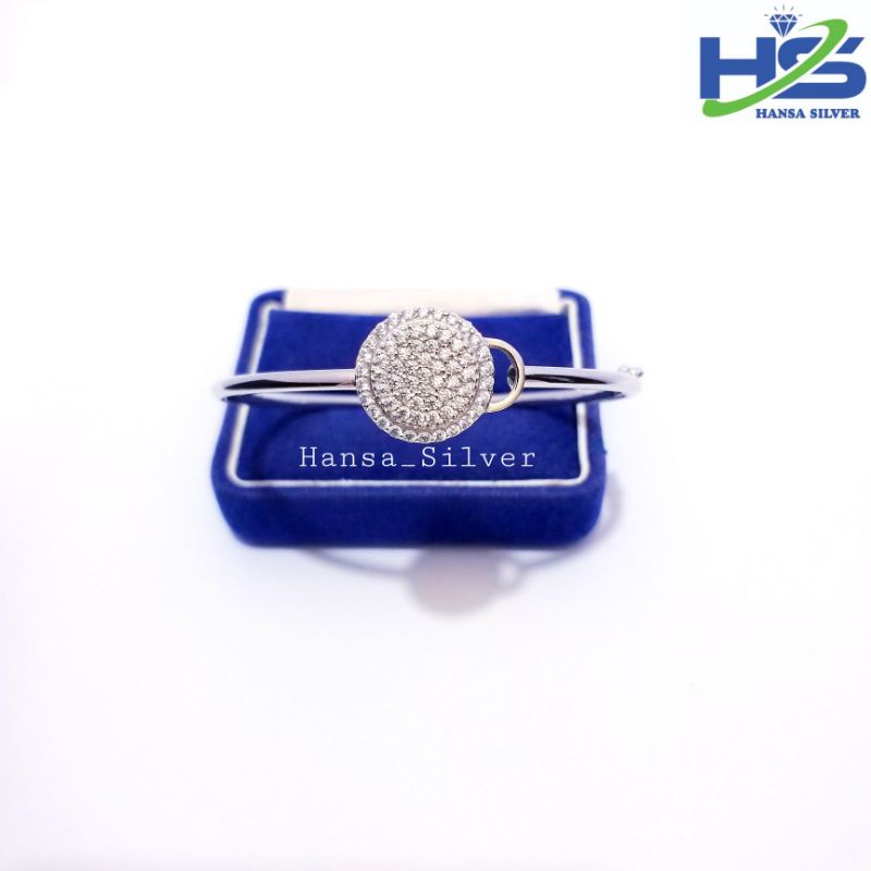 Gelang Bangle Perak Asli Silver 925 Lapis Emas Putih Model Bulat Permata - Perhiasan Perak Wanita