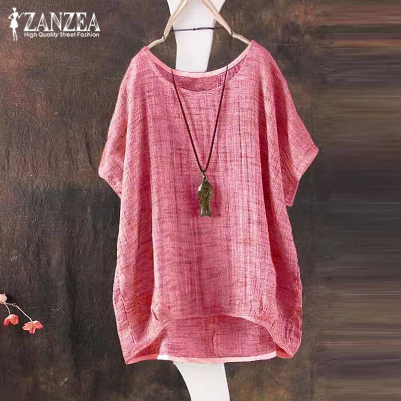 ZANZEA Blouse wanita import Casual motif polos lengan pendek Terbaru S-5XL