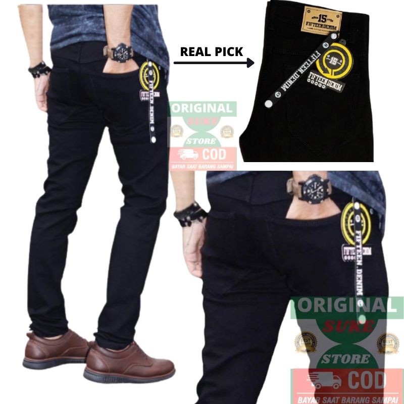 Fifteen Denim Celana Soft Jeans Black Sk N01S