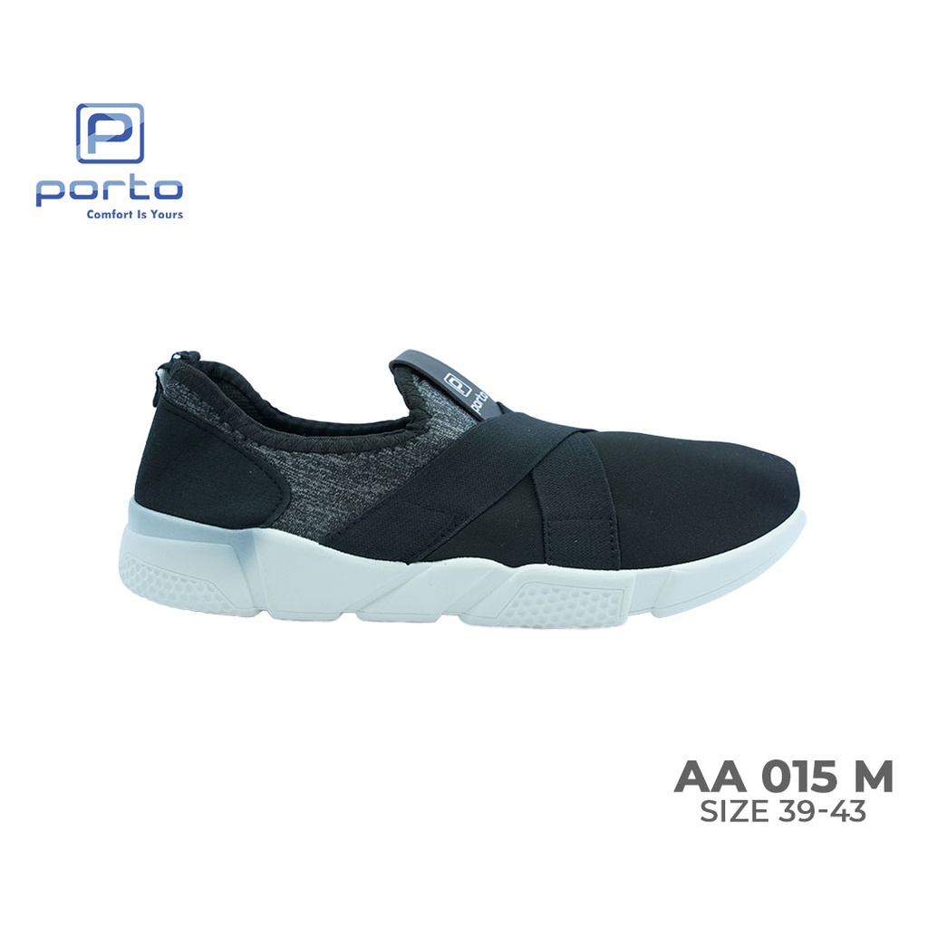 AA015M - Porto Leveling Sepatu Sneakers Pria Size 39 - 43 Hitam Biru Abu Simple Casual Nyaman Terbaru Original