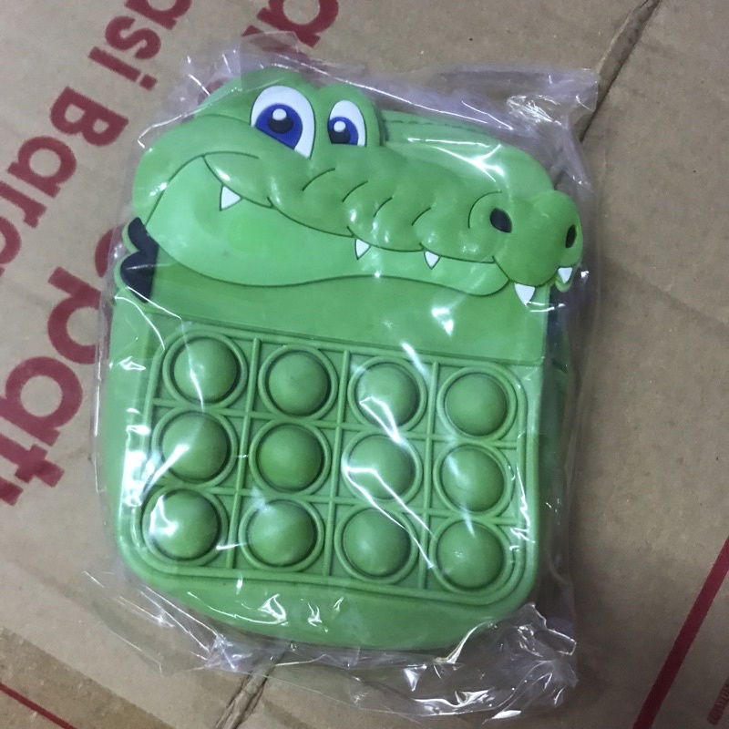 [BISA MENYALA] Tas Pop it LED Bisa Menyala Fidget Push Popit Mainan Pop it-Tas Buaya Hijau LED