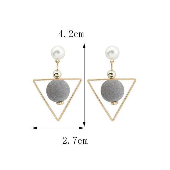 LRC Anting Tusuk Fashion Fuzzy Ball&amp;triangle Shape Decorated Y5755X