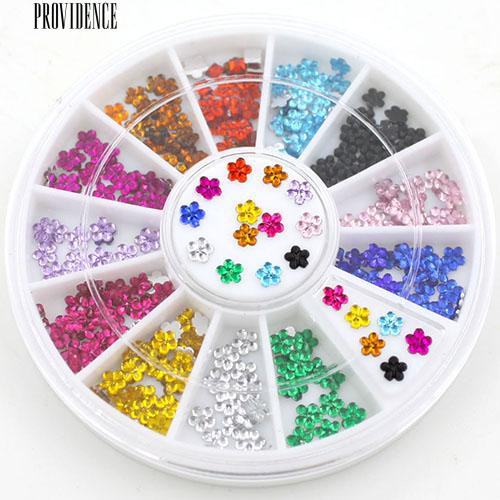 [Bayar Di Tempat] Multi-Warna Glitters Rhinestones Bunga Studs Manicure Wheel Nail Art Dekorasi