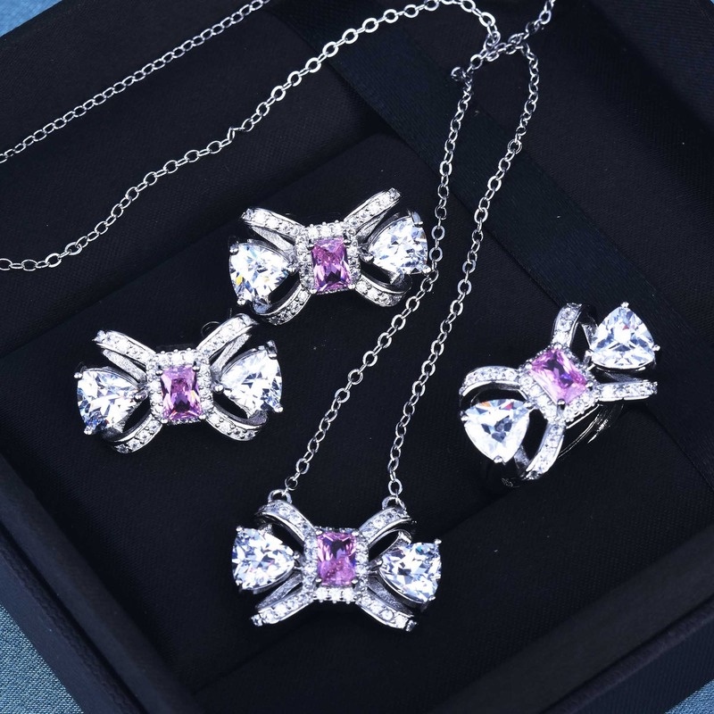 INS Cold Style Diamond Bow Color Matching Jewelry Set