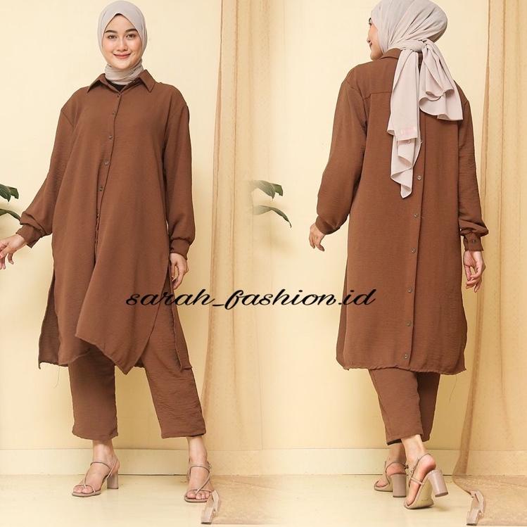 Hot Sale Oneset Tunik Adhisa Crinkle Airflow / Setcel Tunik Crinkle Airflow Busui / Setelan Tunik Cr