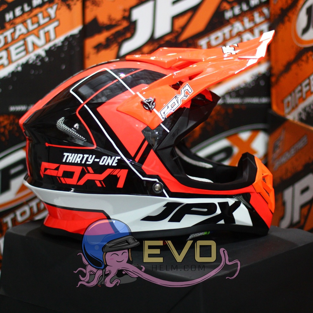 HELM JPX CROSS_FOX1 SERI X31- SUPER BLACK ORANGE + GOOGLE SNAIL (ONGKIR 2 KG) HELM JPX TERBARU