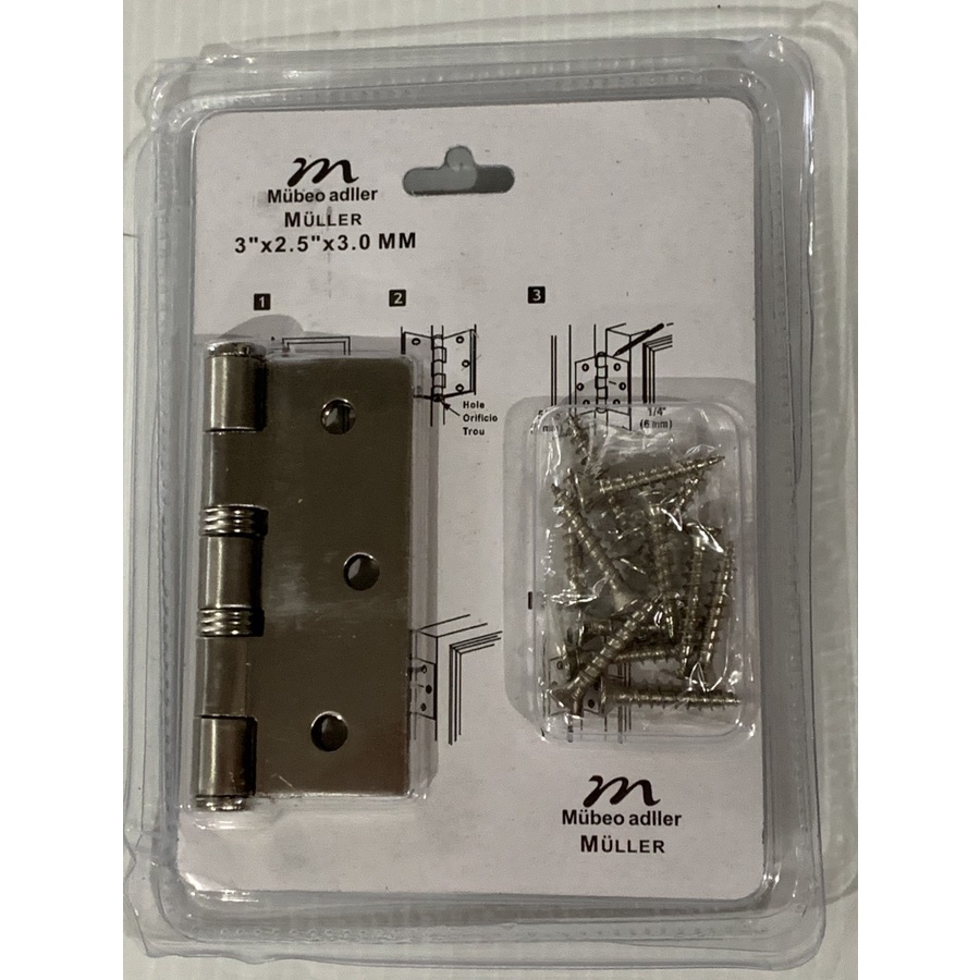 [1SET] Engsel Besi Pintu Bearing Silver Nickel Putih Muller BC 3 Inch