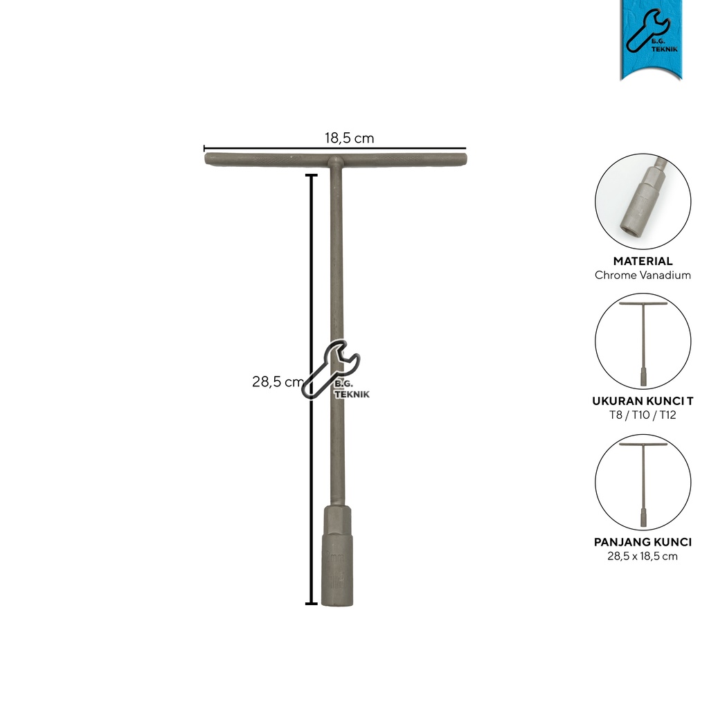 Kunci Sock T Abu Abu / Kunci Sok T8 / T10 / T12