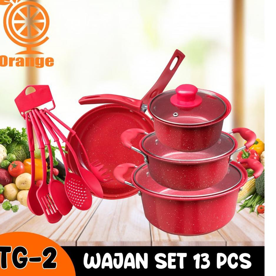 L75H []  Panci Set Teflon Marble 13 pcs Cookware Set Tutup Kaca WARNA BIRU UNGU TOSCA Best