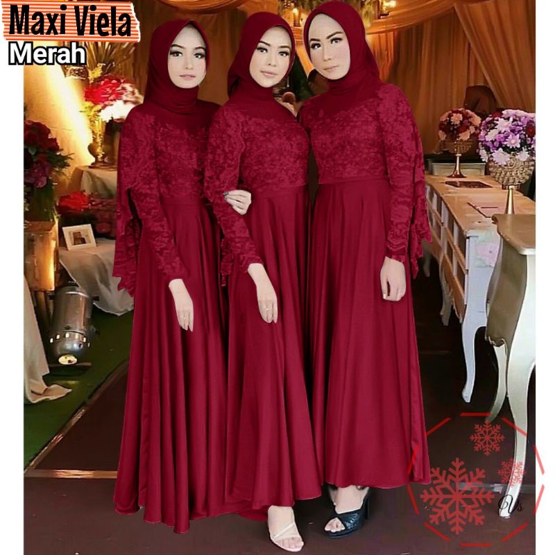 BAJU DRESS GAMIS BROKAT BRUKAT TULANG LENGAN PANJANG FASHION WANITA MUSLIM UMROH KONDANGAN SERAGAM B