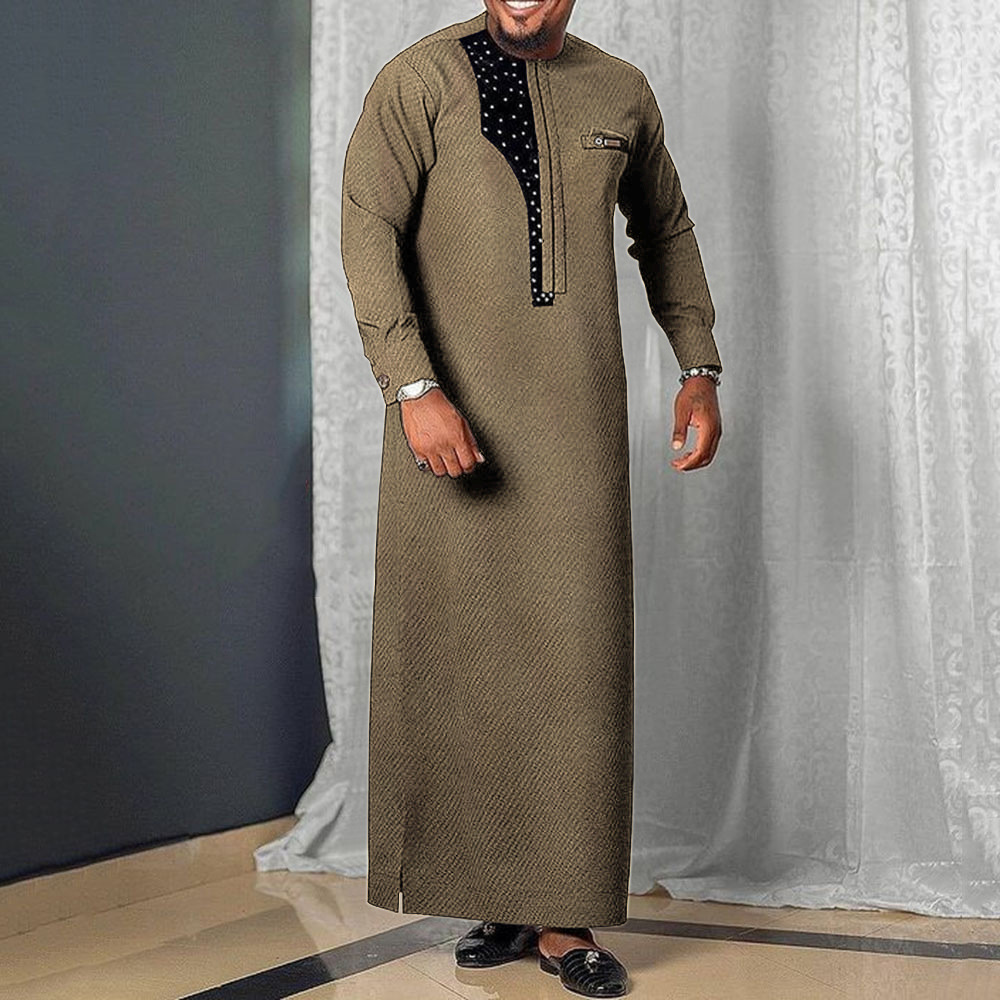 Baju Dashiki Baju Koko Pria Lengan Panjang Putih Atasan Muslim