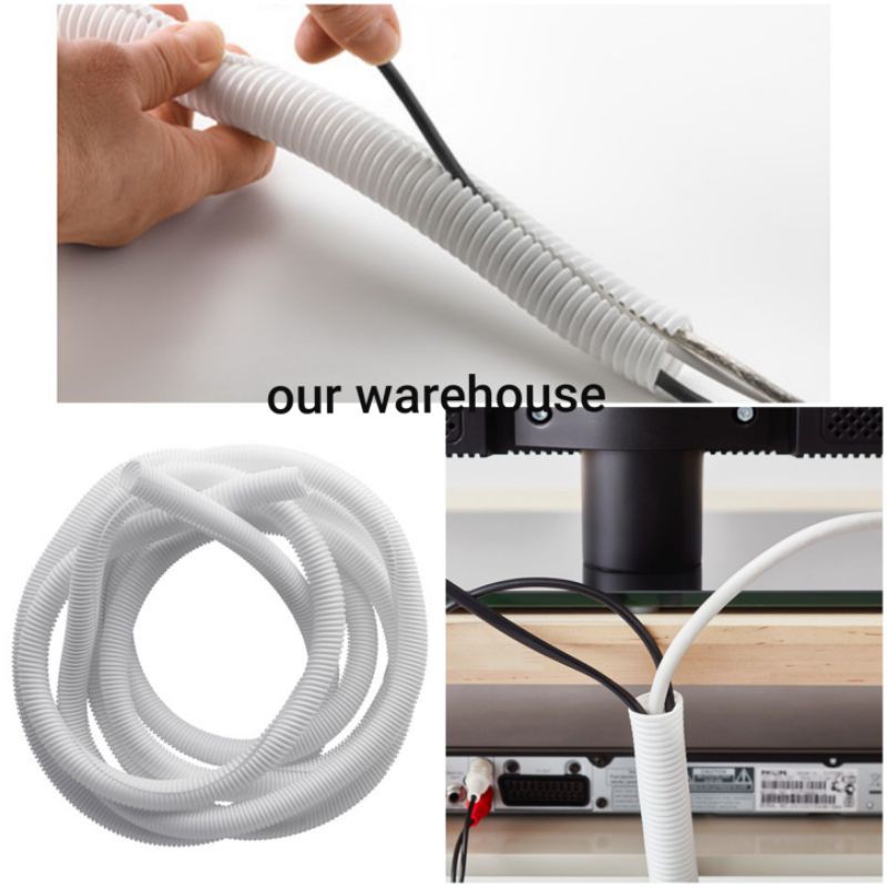 Pengatur Kabel, Pipa Selongsong Pelindung Kabel, Penutup Kabel 5 meter Putih  Rabal