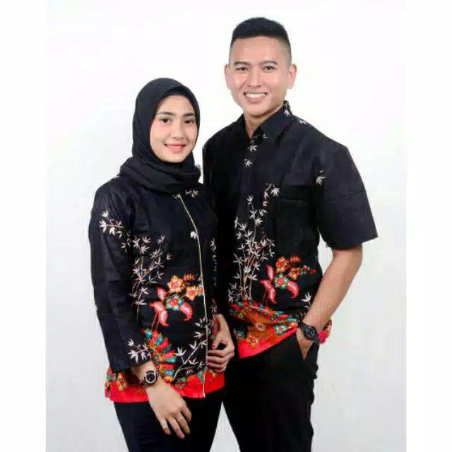 Batik Couple Sarimbit Maura Hitam Motif Kipas M L Xl