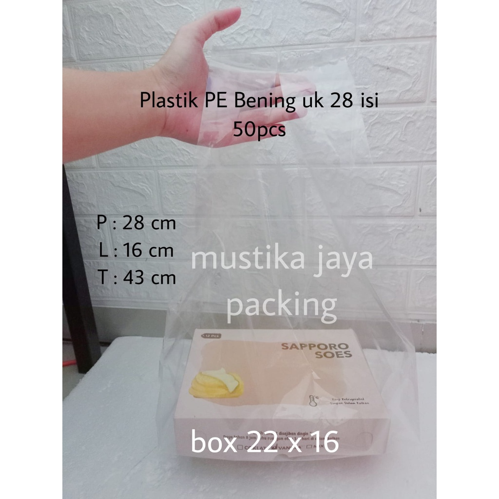 kantong plastik PE Bening/ kantong kresek PE Bening Transparan  uk 28 isi 50