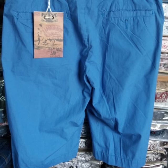 celana pendek pria kain bahan katun oranye orange oren biru muda tua dongker navy coklat abu silver