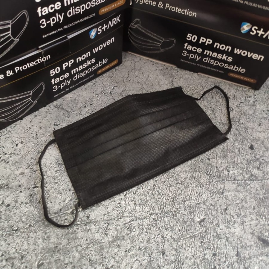 Masker 3ply Earloop HITAM 50pcs per Box BLACK Disposable Mask 50 pcs per 1box