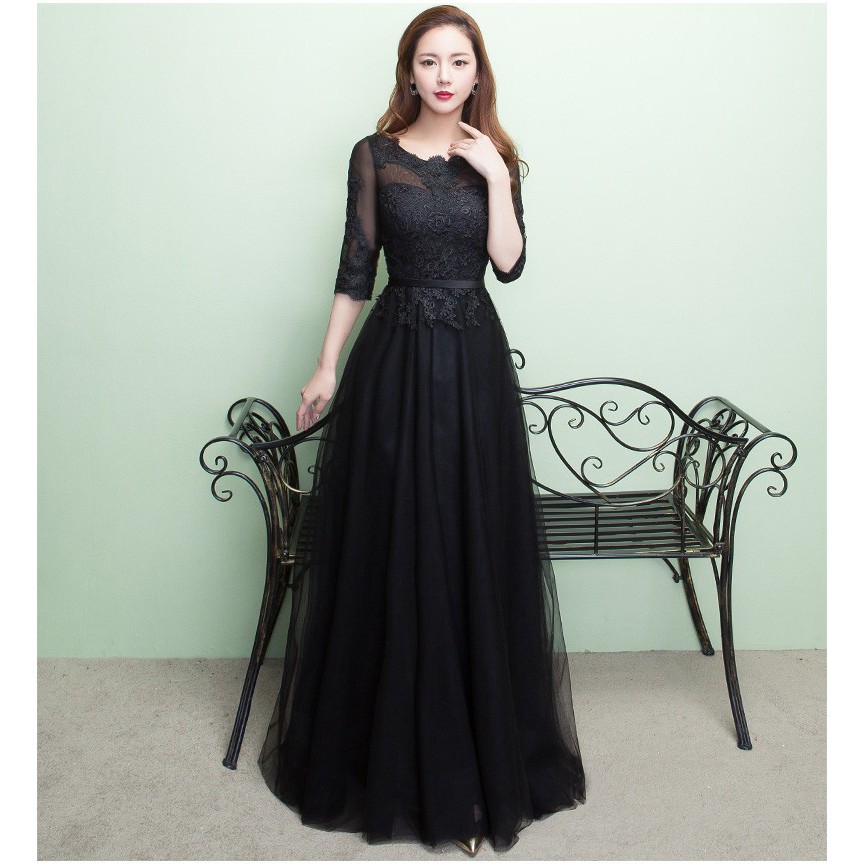 Gaun pengiring pernikahan warna hitam bridesmaid party dress black color warna hitam