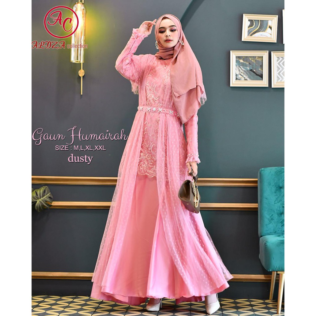 LONG GAMIS TULLE MUTIARA BORDIR / GAMIS PESTA / GAMIS HUMAIRAH