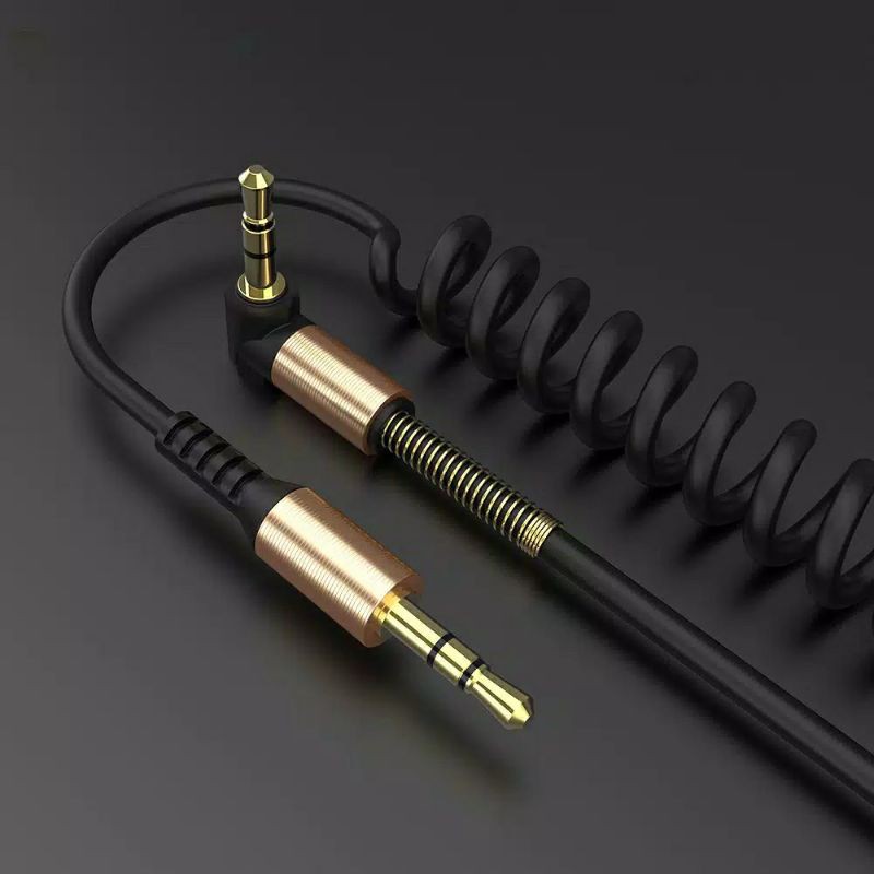 Kabel AUX Jack HP Spiral L 3.5mm Audio Handphone ke Sepeaker Dan Mobil