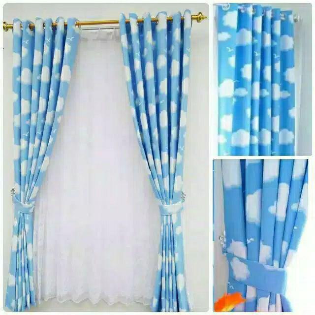 Gorden Blackout Blazer Awan Biru Smokring Silper Ukuran L140×200 T Pintu Jendela