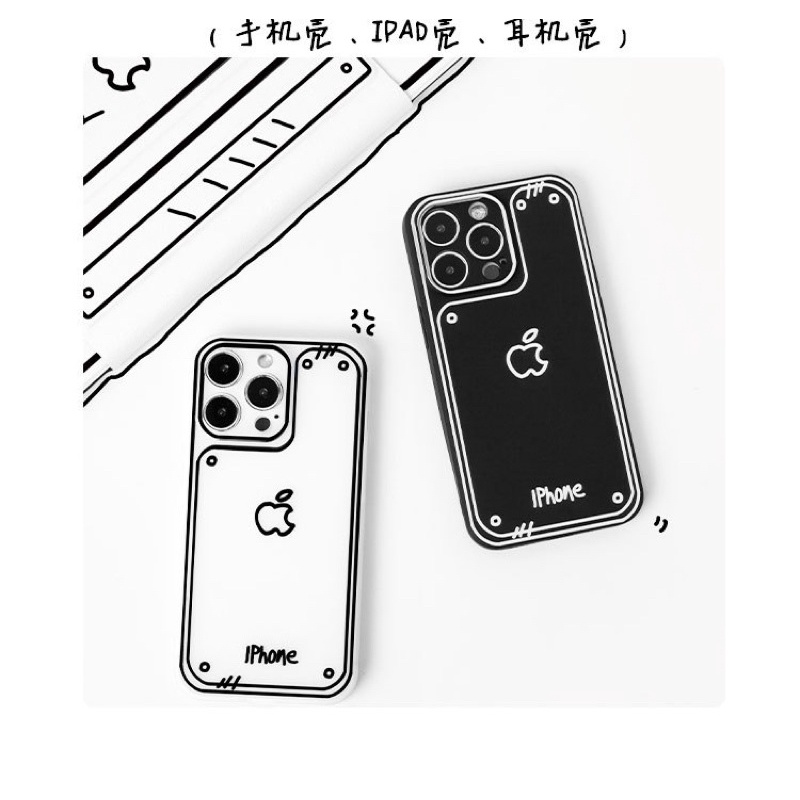 Black &amp; White Comical Cartoon Softcase Case HP Lucu for iphone XS Max XR 11 Pro Max 12 Pro Max 13 Pro Max