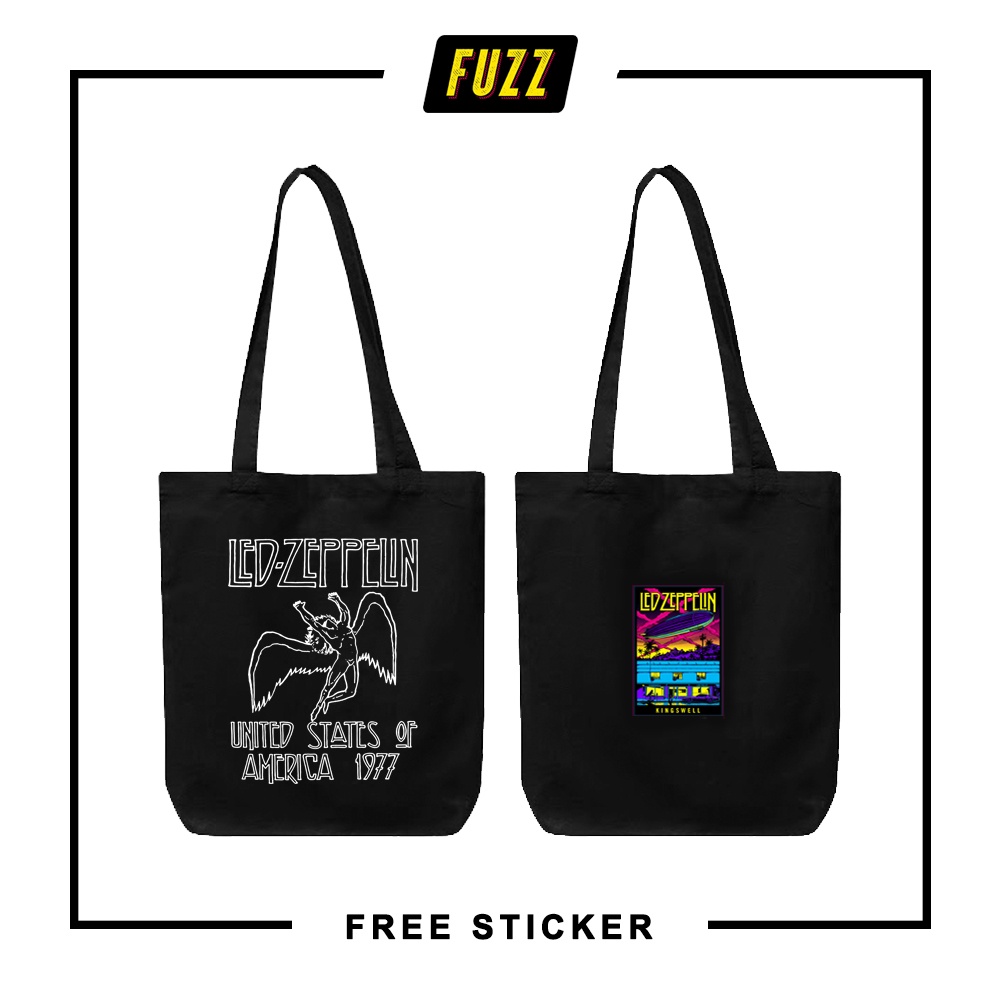 Totebag Led Zeppelin Tote Bag Resleting Distro Musik Tas Jinjing Pria Dan Wanita