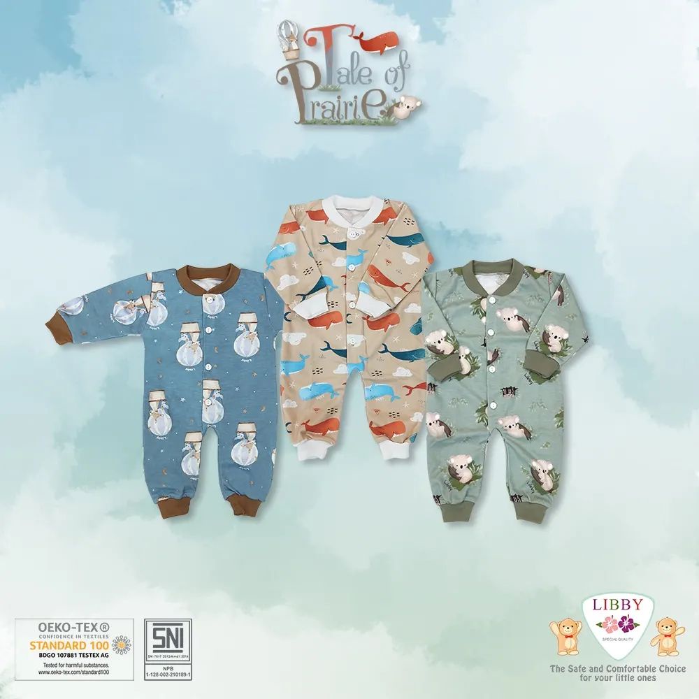 LIBBY Baju Kodok Panjang Rib BUKA KAKI Kaki Bayi/Baby Motif (0-3M)| Sleepsuit / Perlengkapan Bayisunny hill