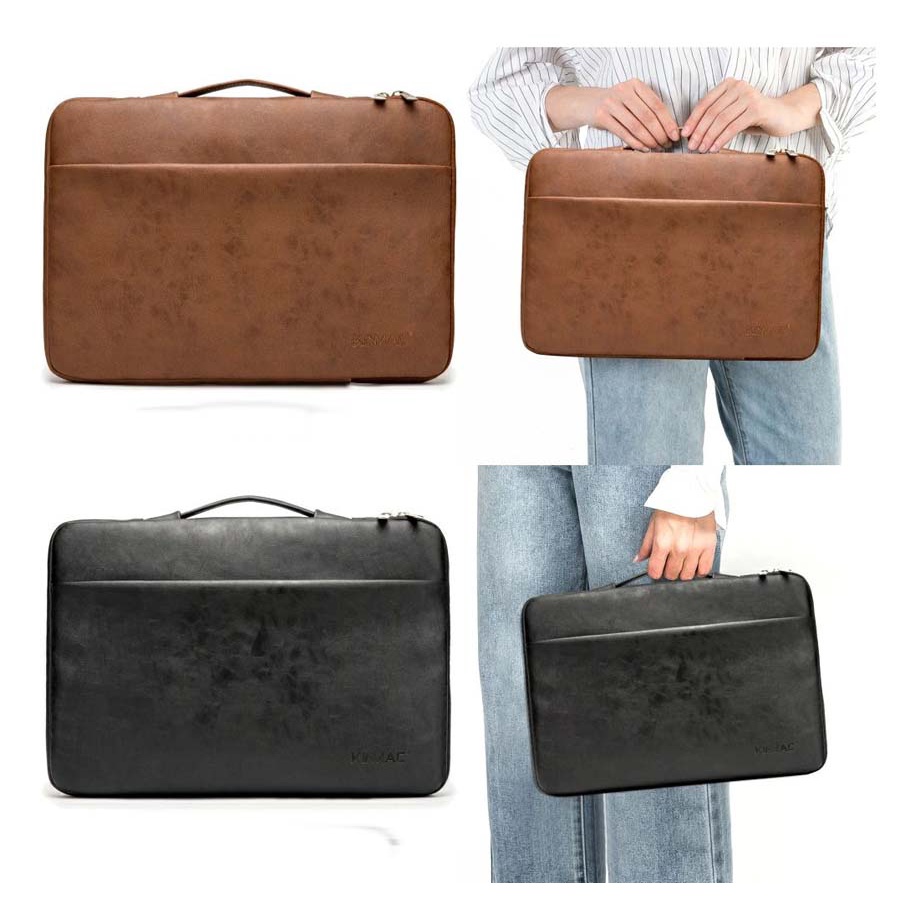 Tas Laptop Macbook KINMAC Handstrap pu leather Shockproof 13 14 15 16 inch