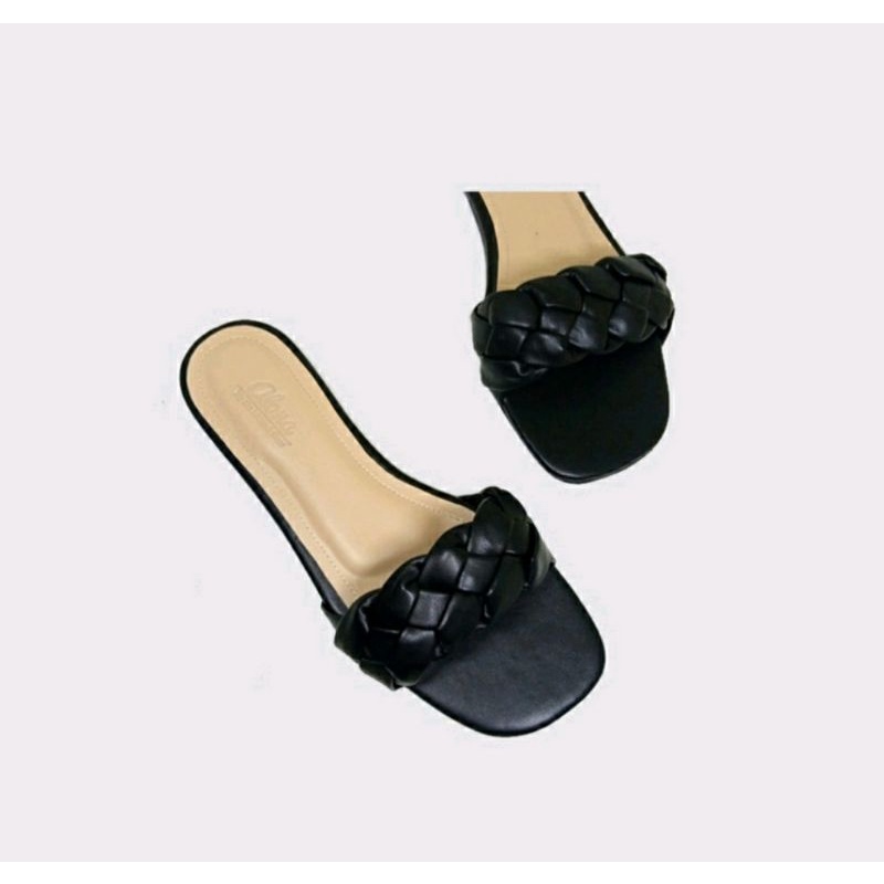 Sandal Slop Kepang Big Size Shoes 41-45 Slop Teplek Wanita JUMBO Sendal Kasual Santai Kaki Gemuk, 44