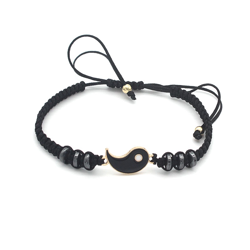 Gelang Berlian Bahan Alloy Warna Hitam Dan Putih | Gelang Tali Tangan Model Kepang Untuk Pria Dan Wanita