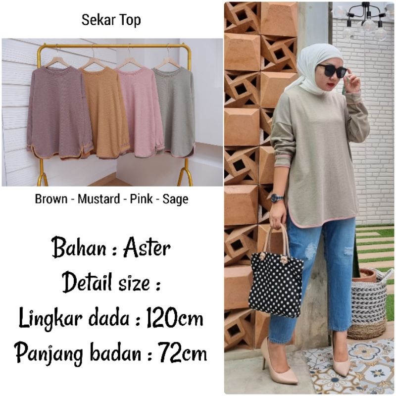BJ Atasan Blouse Kaos Aster Wanita Jumbo Lengan Panjang Ld 120 Sekar Blus