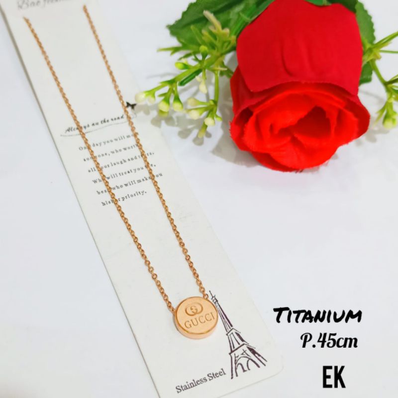 Kalung TITANIUM PREMIUM plat logo brand simple&amp;elegan,tidak karat *COD*