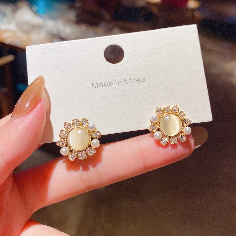 Anting Tusuk Sterling silver 925 Hias Opal + Mutiara + Berlian Gaya Mewah Untuk Wanita