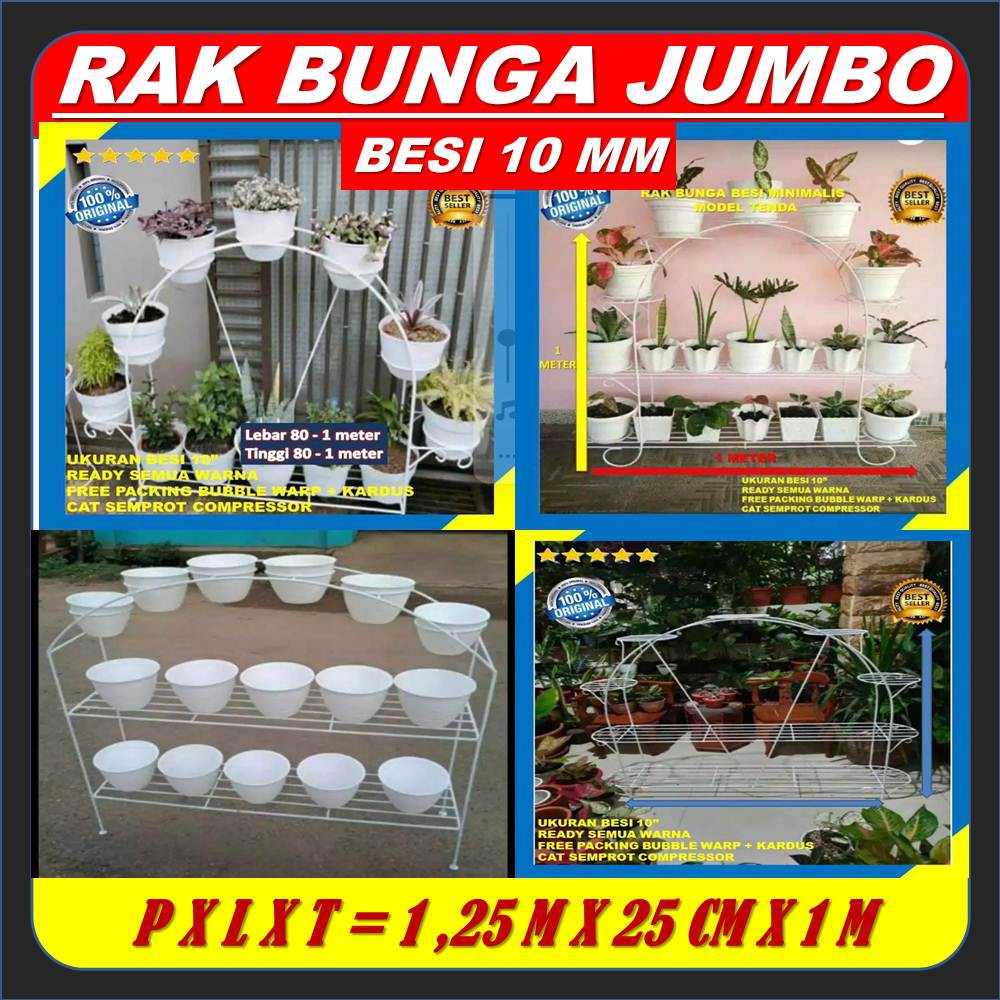 Rak Pot Bunga Besi Minimalis Susun 20 Dudukan Standing Pot Panjang 1,25 Meter Model New Jumbo