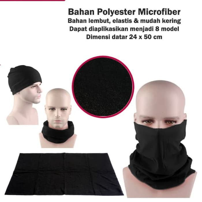 Baff masker Kain Hitam Polos mask slayer Bandana Seamless WEAR