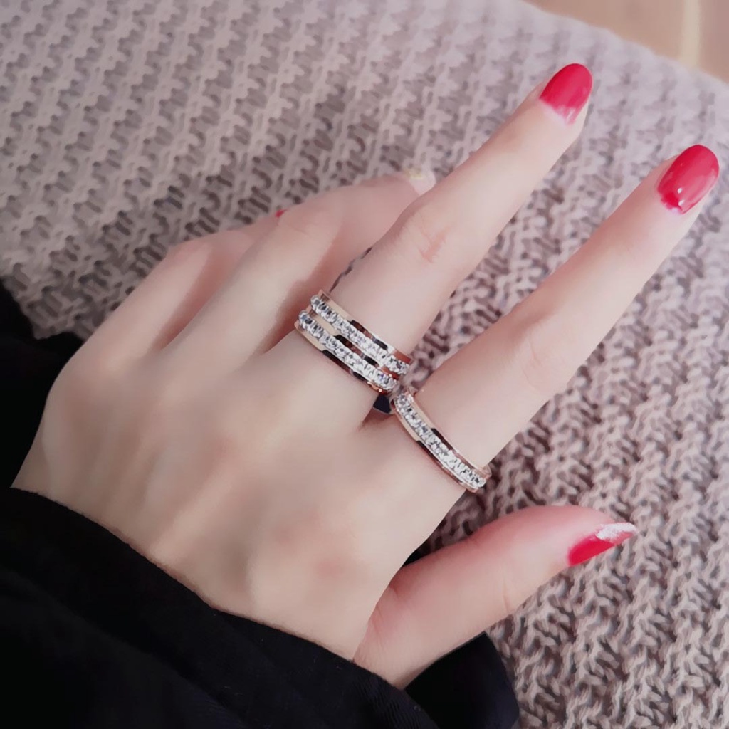 Bisa Cod Cincin Emas Asli Kadar 375 Crystals Cincin RoseGold  (Size:5-8#) 824C2# Ready Stok