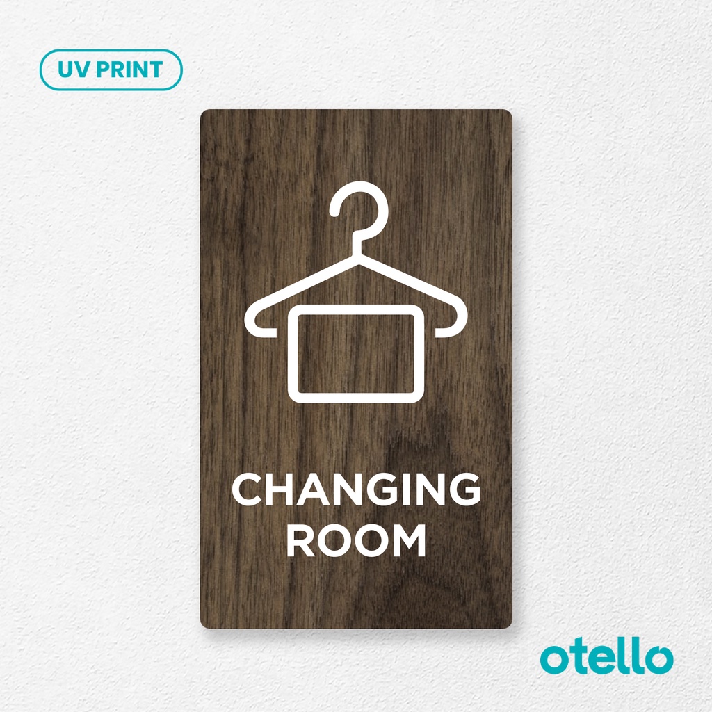 Otello - Changing Room Sign Board Kayu Print Ruang Ganti Signage Kamar Pas Label Nama Ruangan Rustic Sticker Tempel Dinding