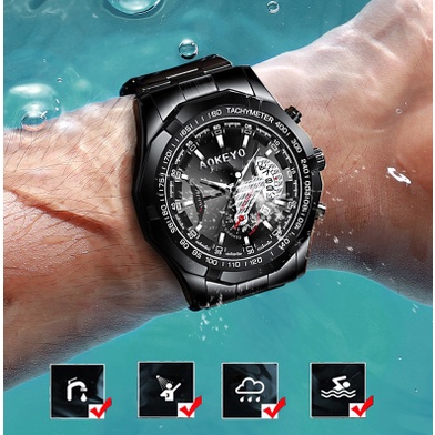 Aokeyo S001 Jam Tangan Pria Anti Air Original Luxury Stainless Steel（Free BOX+Kartu）-2