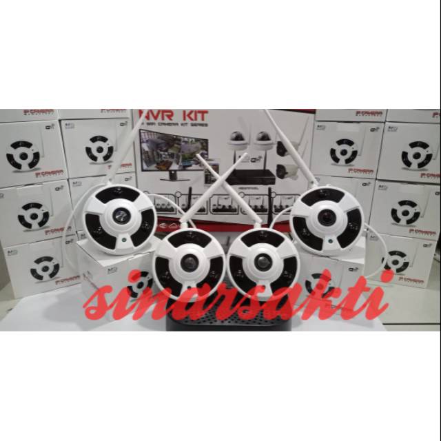 PAKET CCTV WIRELESS 4CH 4 CAMERA 5MP FULL HD FISH EYE 360 ( ada suara mic/audio )