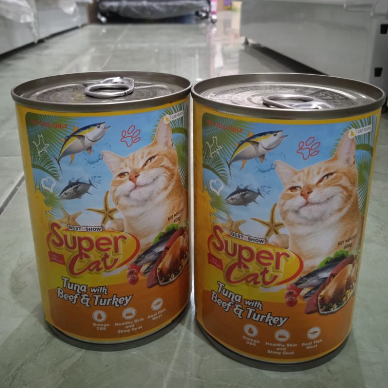 Supercat wetfood kaleng tuna with beef &amp; turkey 400g