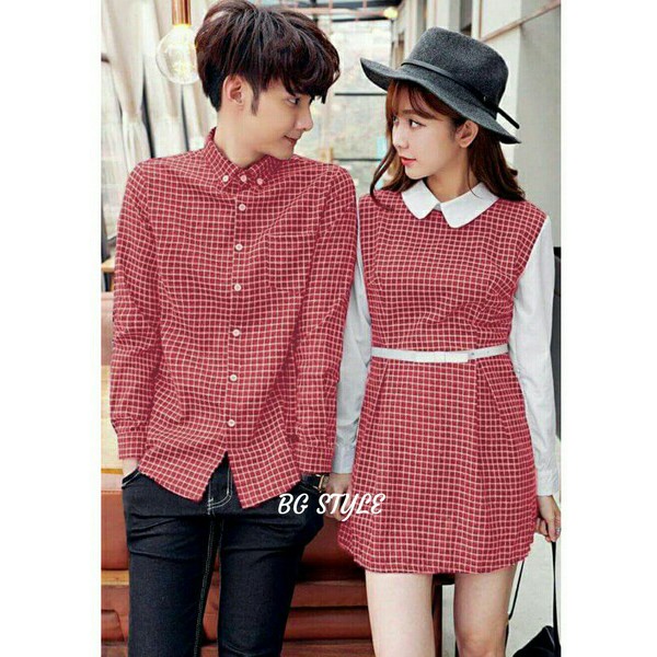 Dress Couple / Kemeja Couple / Kemeja Pasangan / Dress Pasangan Kotak Merah