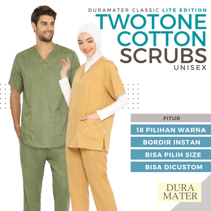 Lite Scrubs Baju Jaga Denim Twotone Duramater XXS hingga XXXXL