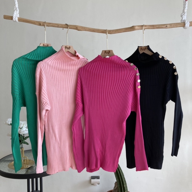 Dona Button Sweater / Sweater Rajut Kancing Samping Wanita Import