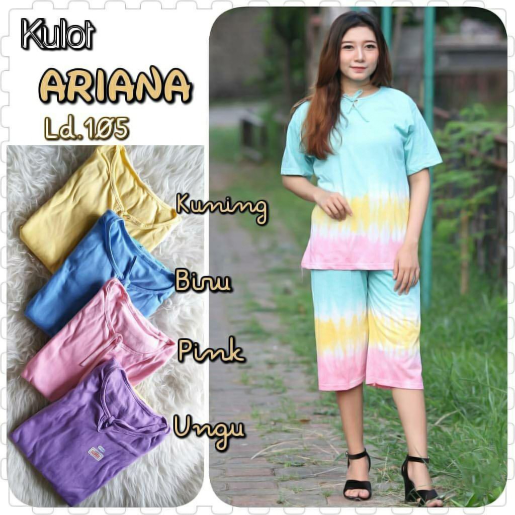 Setelan Kulot Kaos Batik Motif Jumputan Leher U Kulot Kaos Ariana