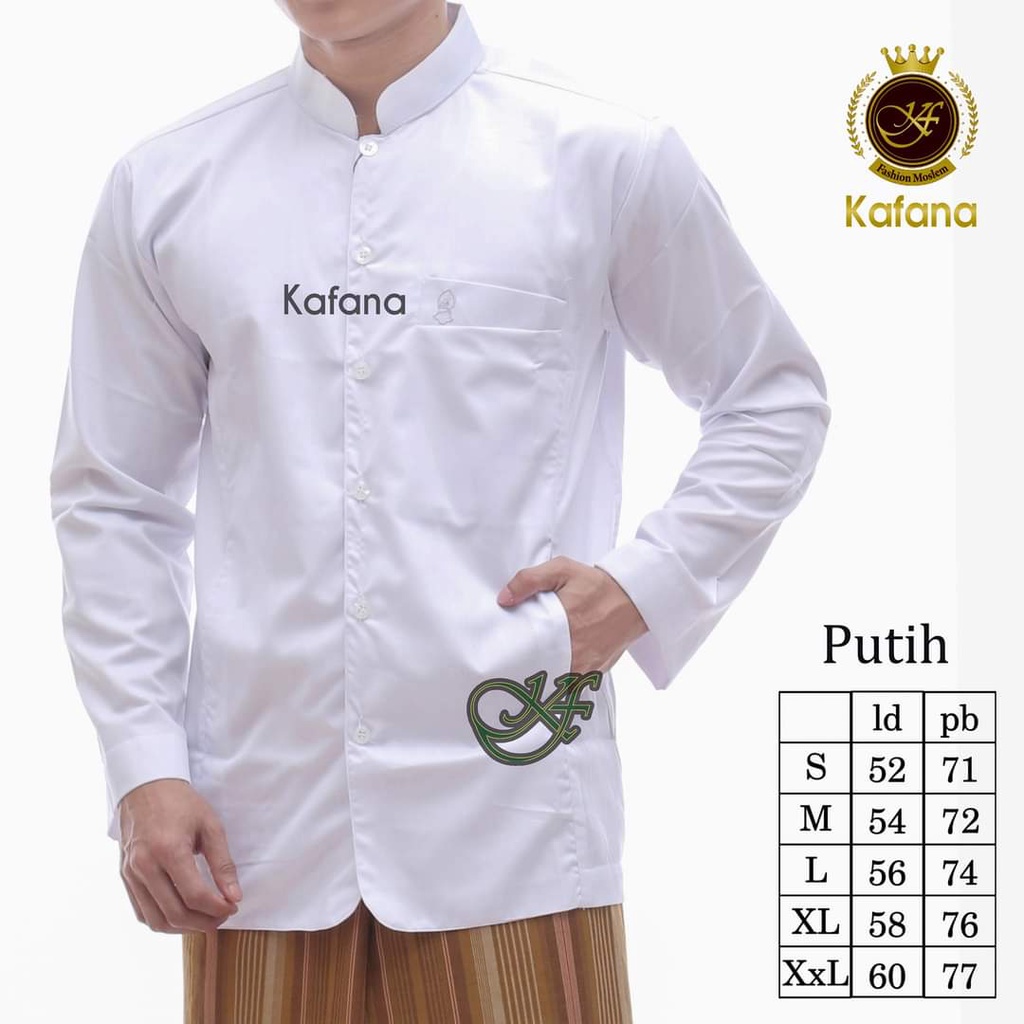 Baju Koko Haibah Terompah Polos Jumbo Lengan Panjang Putih