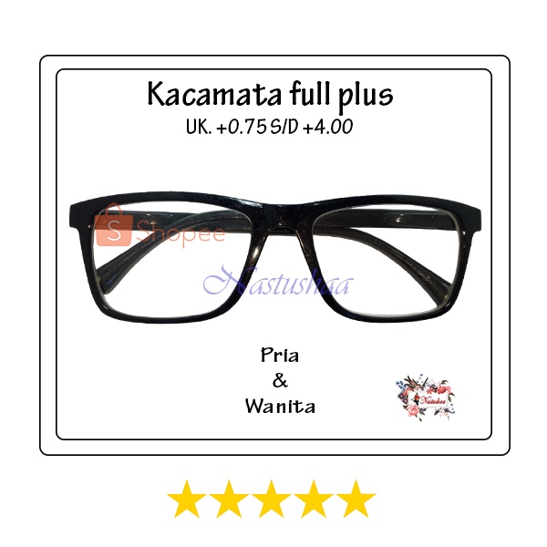 Kacamata Baca Lensa Plus Bingkai Kotak +0.75 s/d + 4.00 Kacamata Rabun Dekat Pria dan Wanita Reading Glasses NOCASE